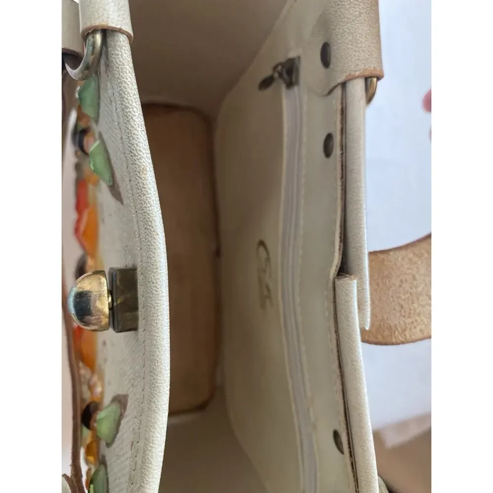 VTG Collin MCM Purse Handbag Flower Canvas Blossoms-Bright Wood Bottom READ - Picture 12 of 16